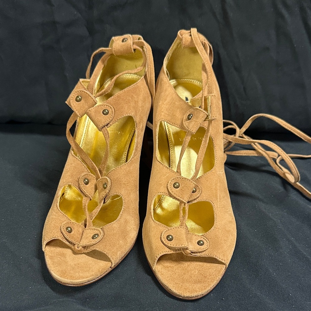 J. Crew Brown Leather Lace-Up Wedge Heels